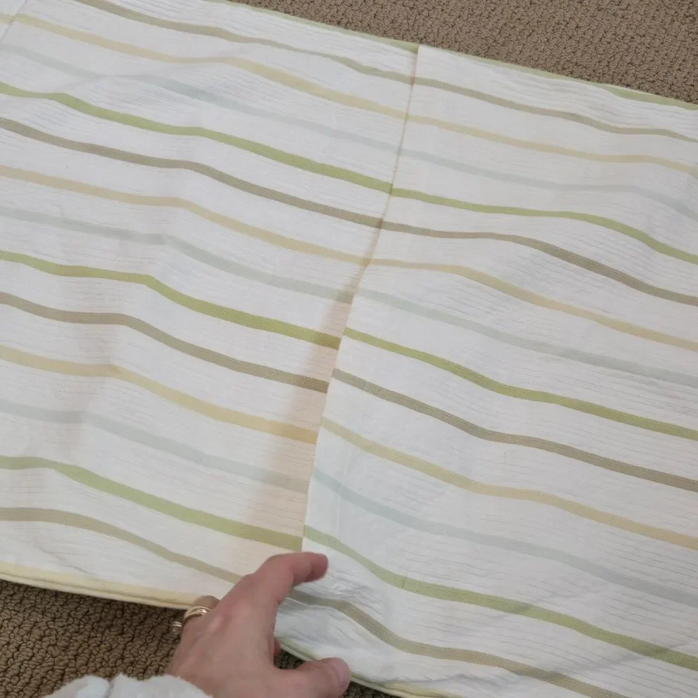 2 CRATE & BARREL Standard Sham Pillowcase Lima Stripe Green Texture Cotton 20x26